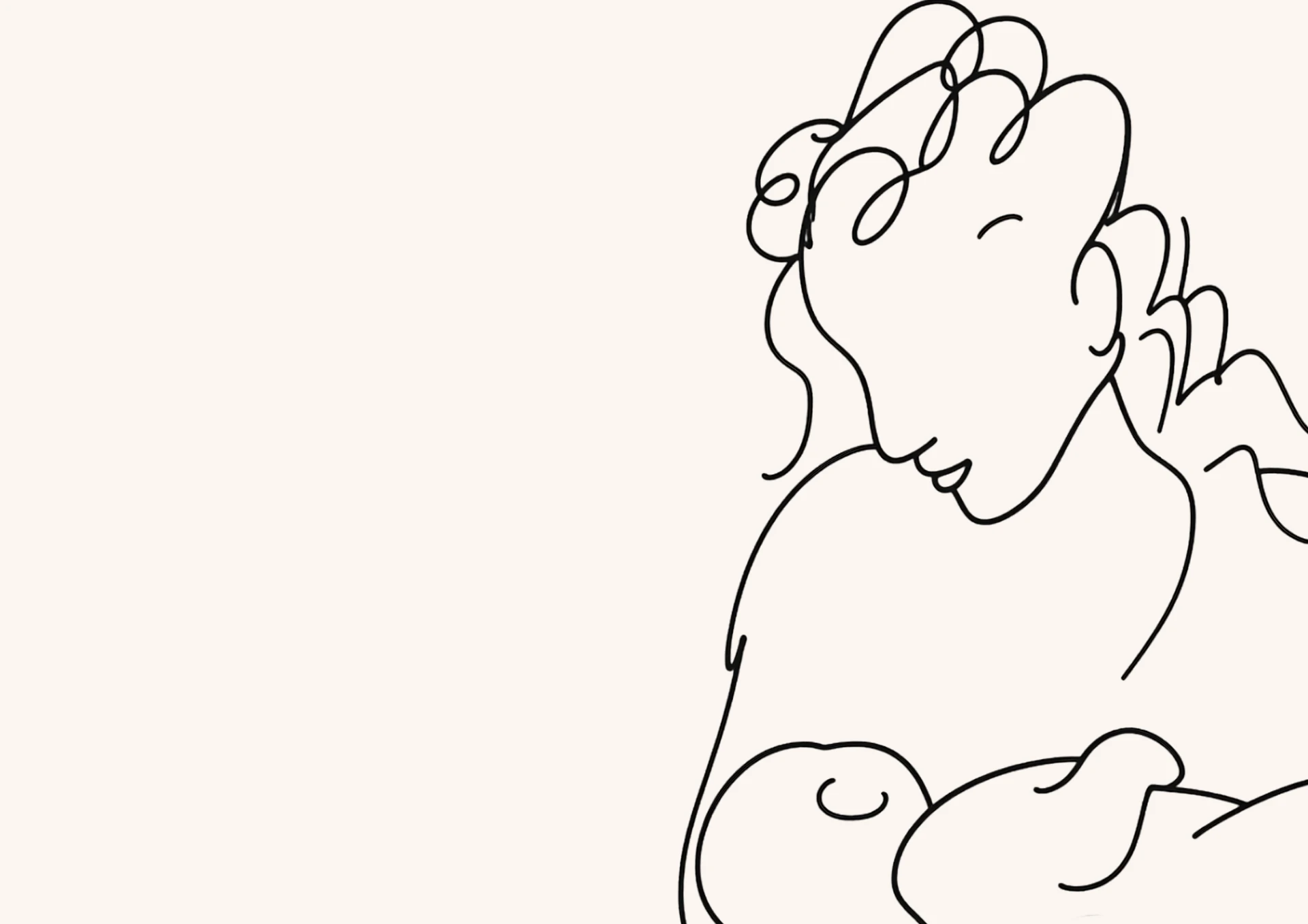Hand-drawn line artwork of a mother breastfeeding her baby